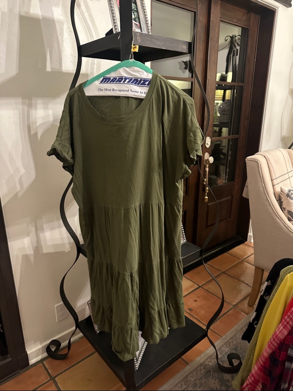 J. Crew Olive Green Tiered Midi Dress
